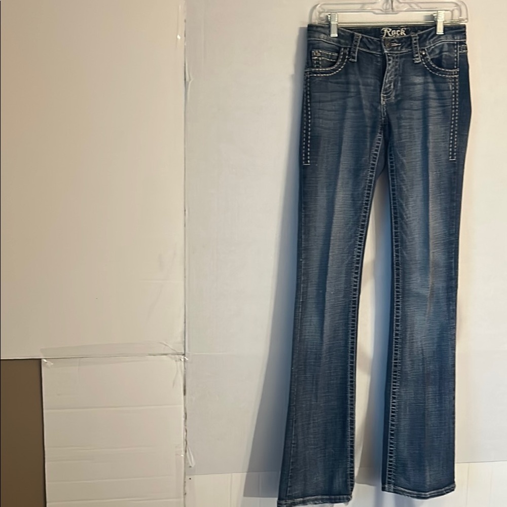 Rock 47 Wrangler Bootcut Western Cowgirl Embroidered Bling Denim Jean Sz 26x36